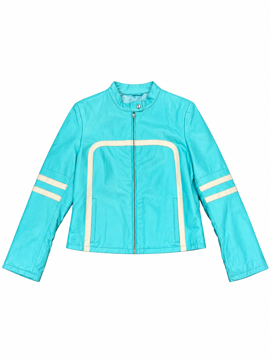 Vintage Turquoise Leather Moto Jacket