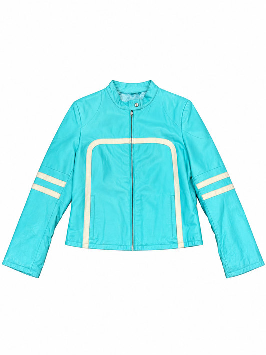 Vintage Turquoise Leather Moto Jacket