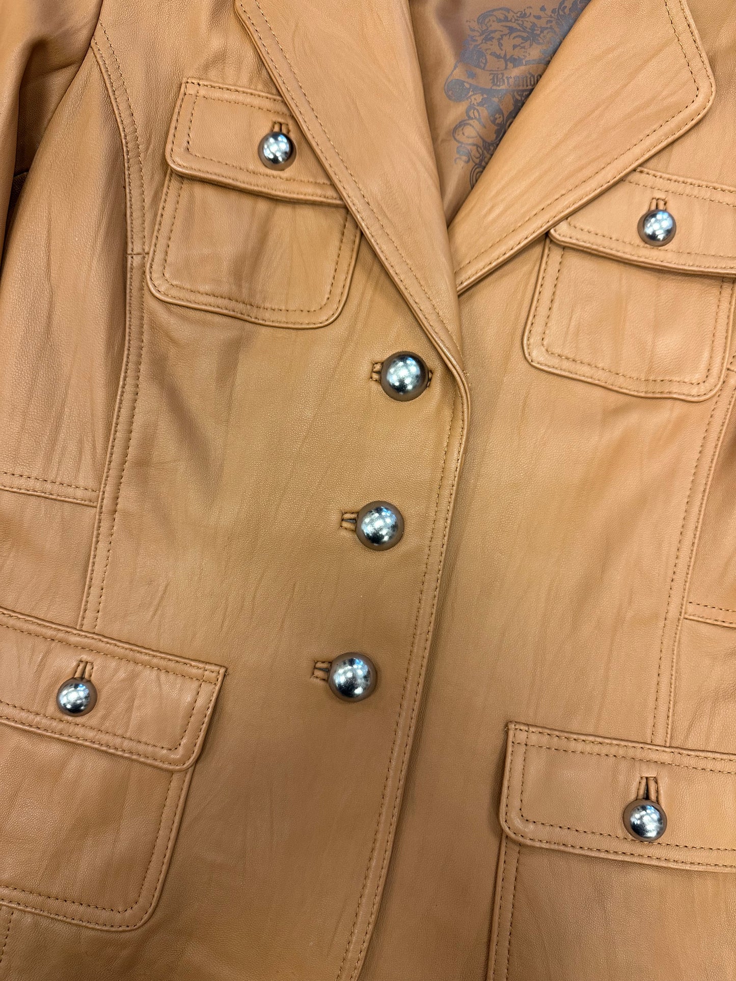 Vintage Camel Leather Blazer with Silver Hardware