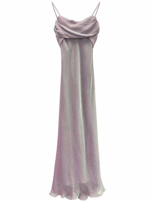Vintage 90s Cache Iridescent Lavender Drapped Maxi Dress