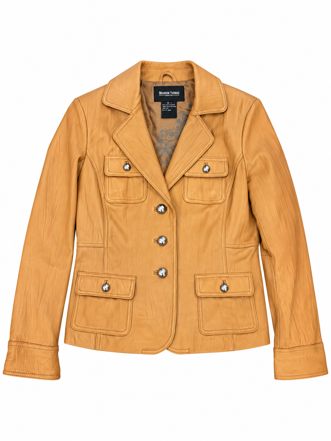 Vintage Camel Leather Blazer with Silver Hardware