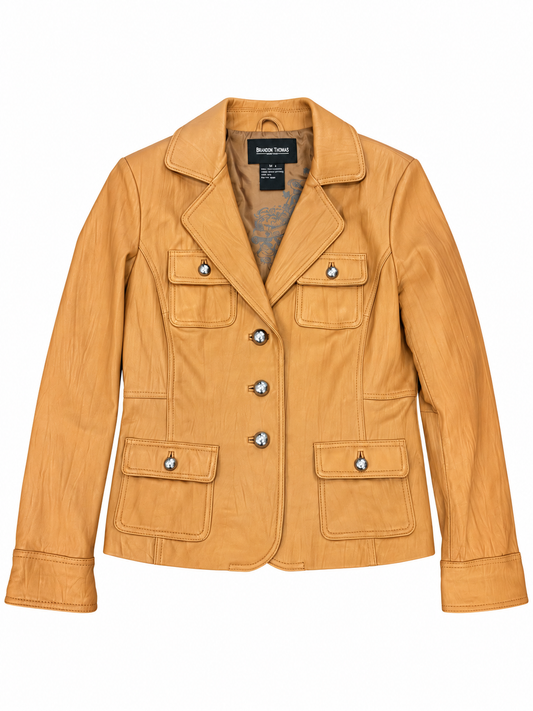 Vintage Camel Leather Blazer with Silver Hardware