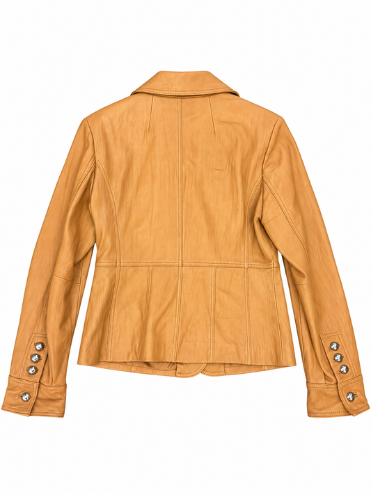 Vintage Camel Leather Blazer with Silver Hardware