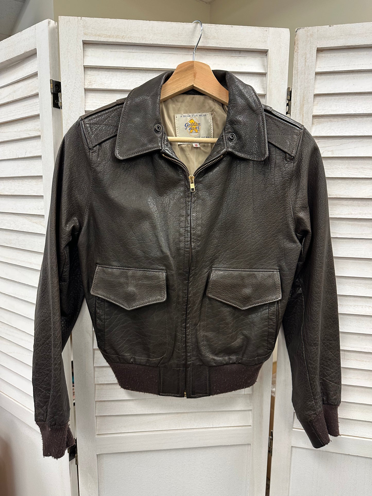 Vintage Brown Leather Bomber Jacket