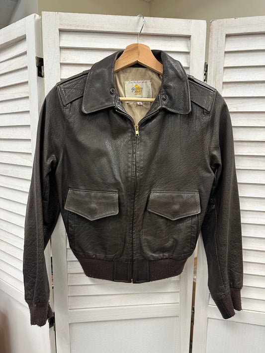 Vintage Brown Leather Bomber Jacket
