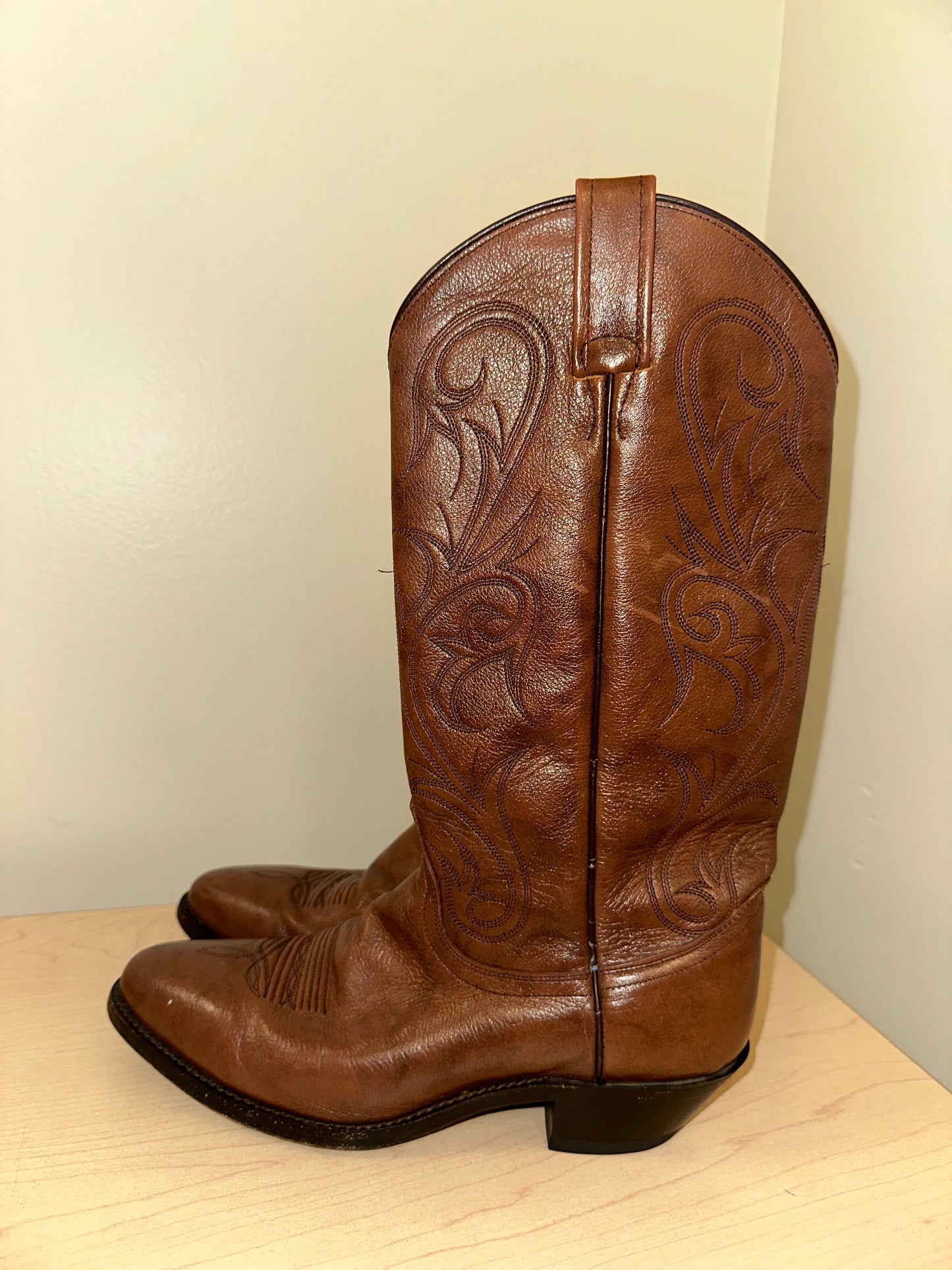 Vintage Brown Leather Cowboy Boots