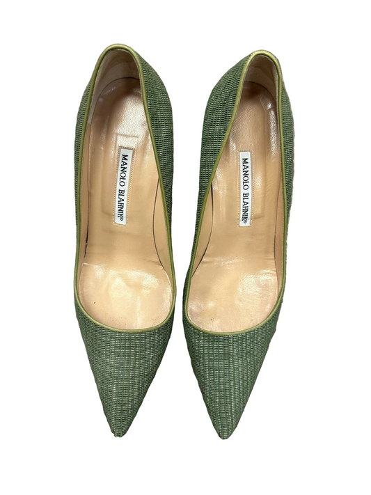 Vintage Manolo Blahnik Olive Green Textured Heels