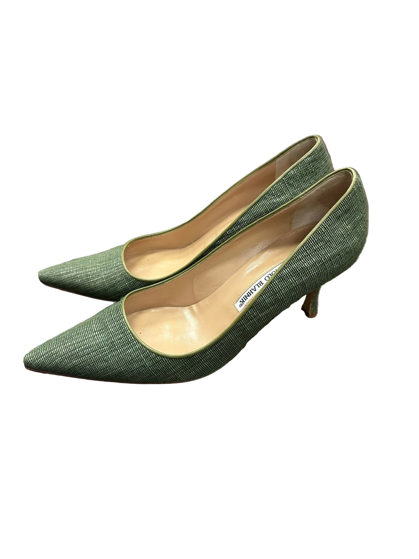 Vintage Manolo Blahnik Olive Green Textured Heels