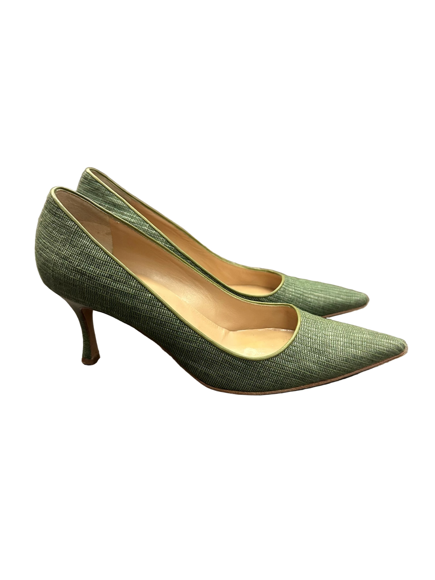 Vintage Manolo Blahnik Olive Green Textured Heels