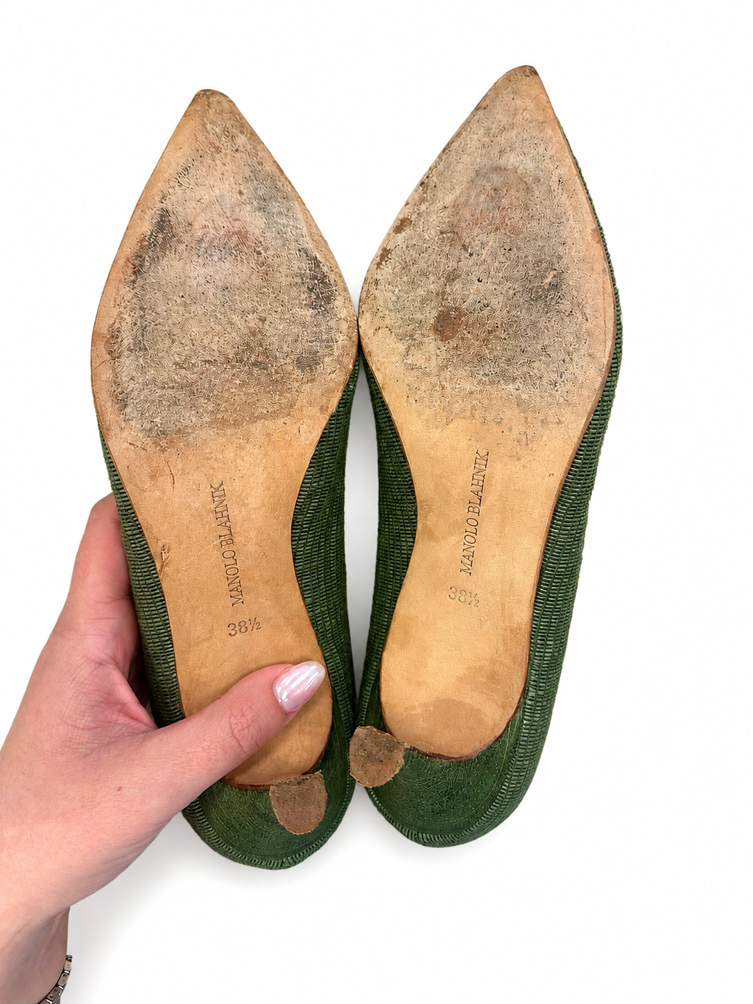 Vintage Manolo Blahnik Olive Green Textured Heels
