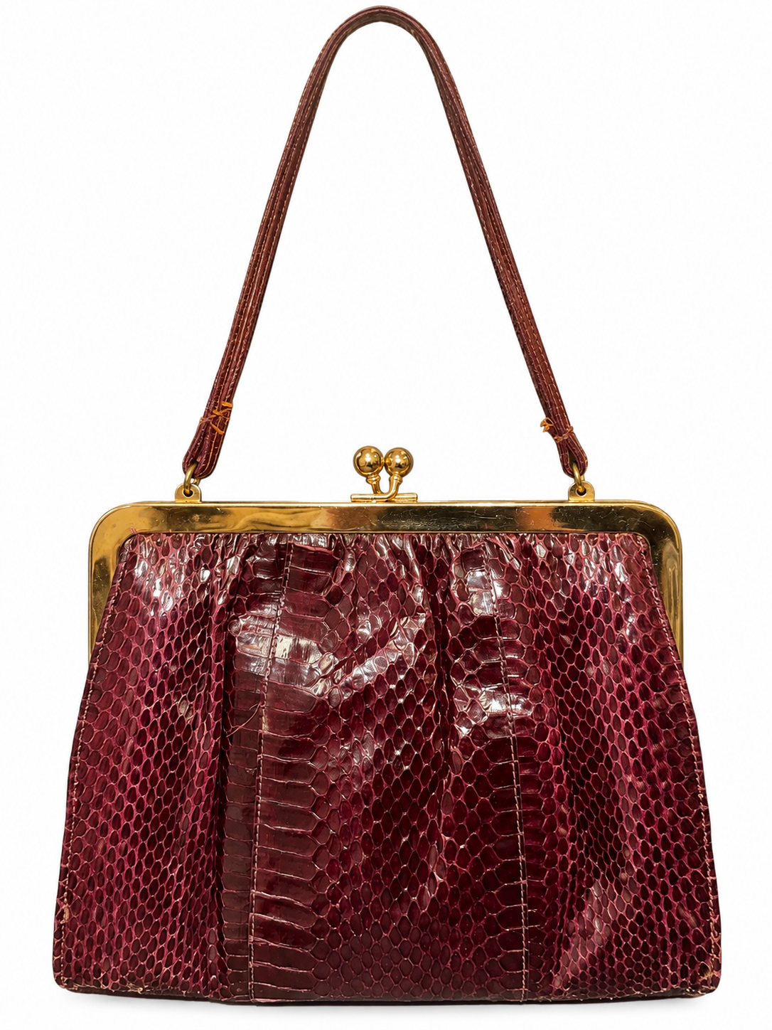 Vintage Leather Snakeskin Kiss Lock Purse
