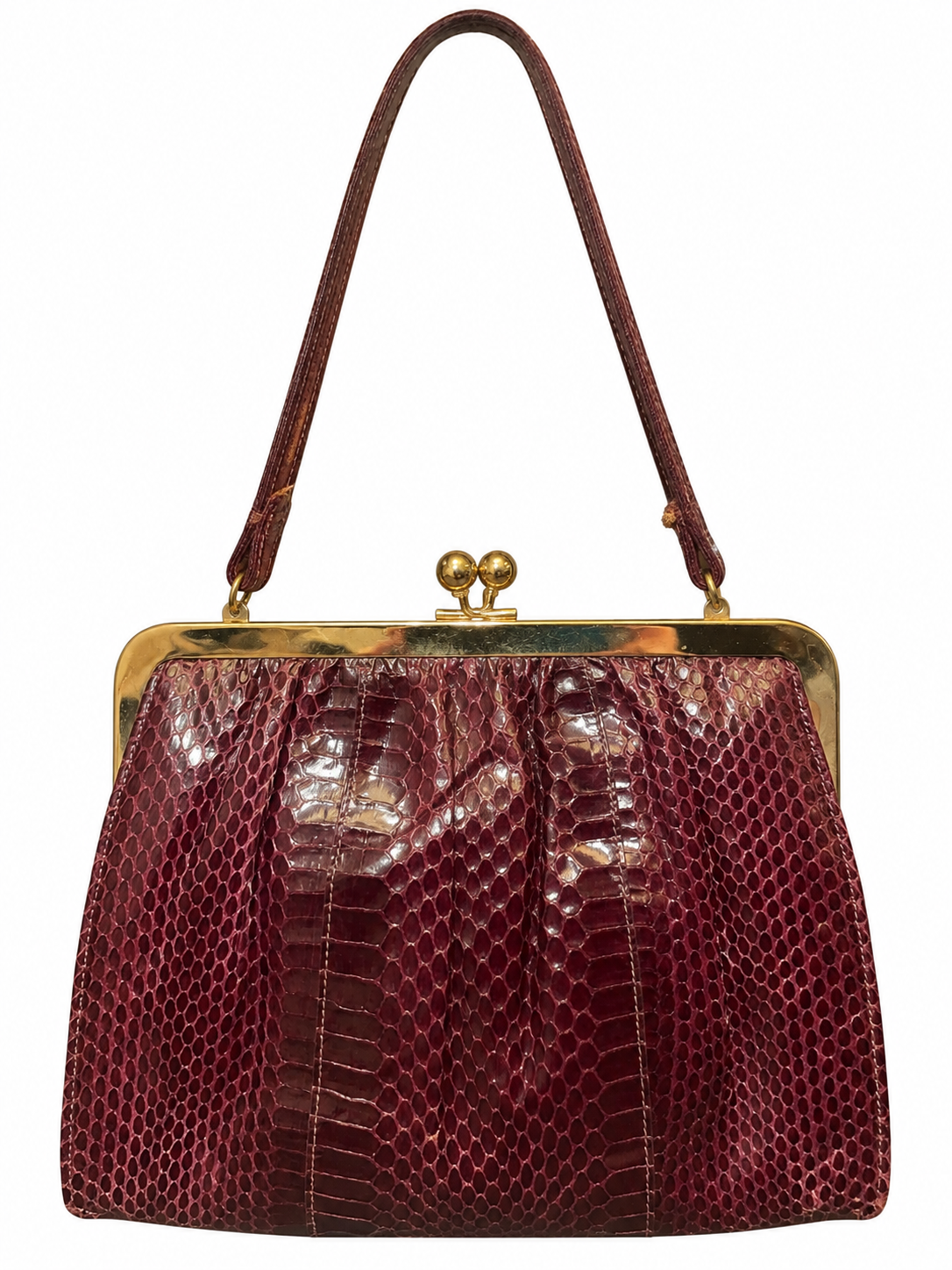 Vintage Leather Snakeskin Kiss Lock Purse