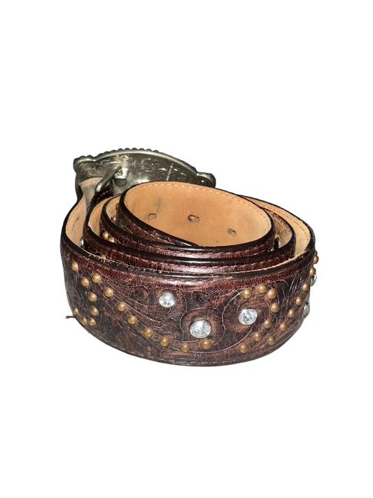 Vintage Leather Belt with Cross Buckle