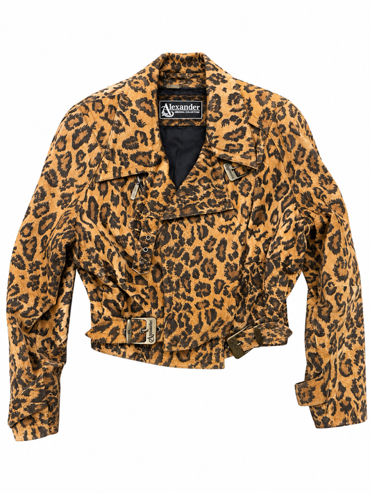 Vintage Leopard Suede Bomber Jacket