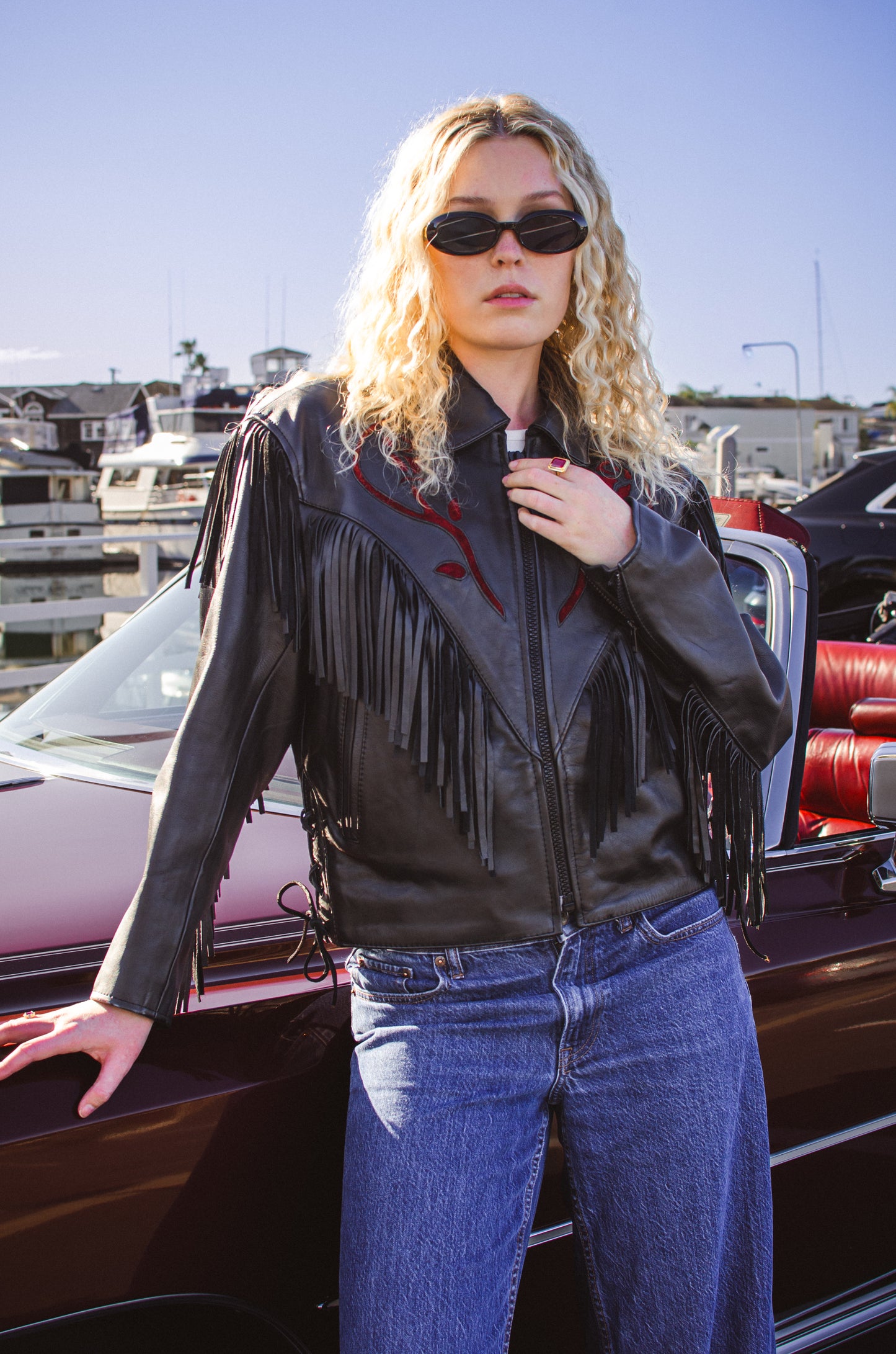 Vintage Black Bomber Jacket with Fringe