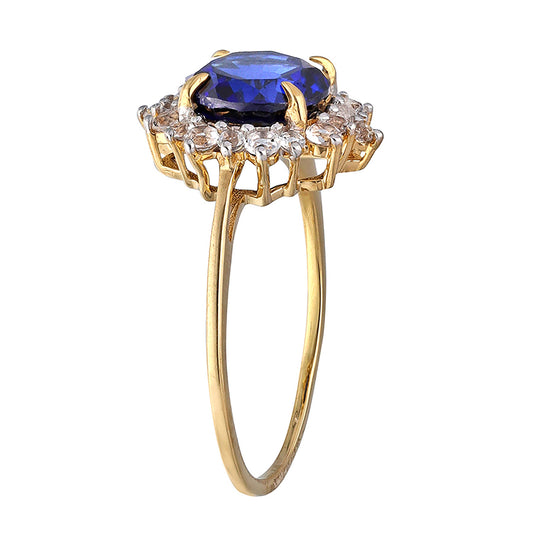Gold Plated Over Silver Corundum Sapphire Halo Ring