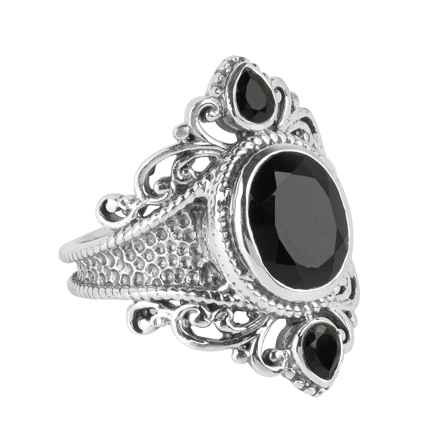 925 Silver Midnight Sovereign Ornate Black Onyx Ring