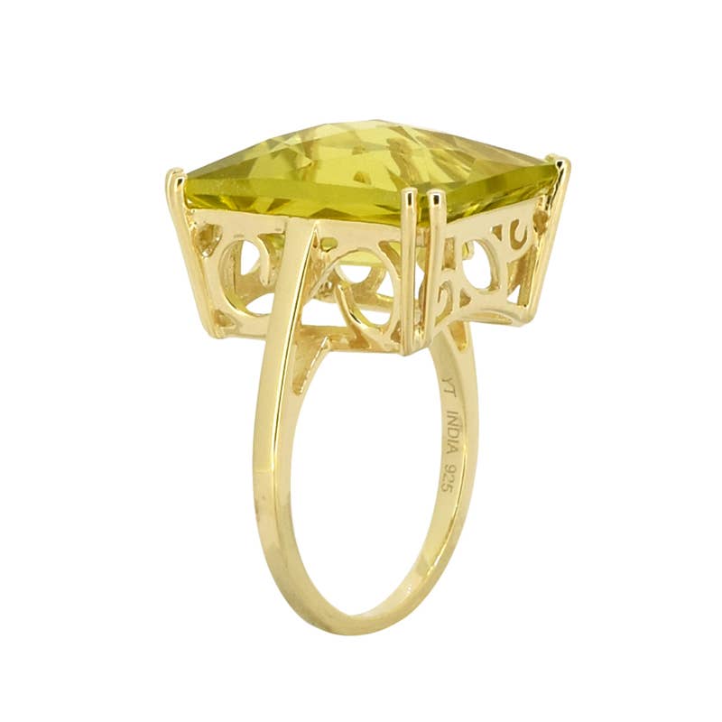 Gold Plated Over Silver Green Gold Quartz Sunveil Crest Ring