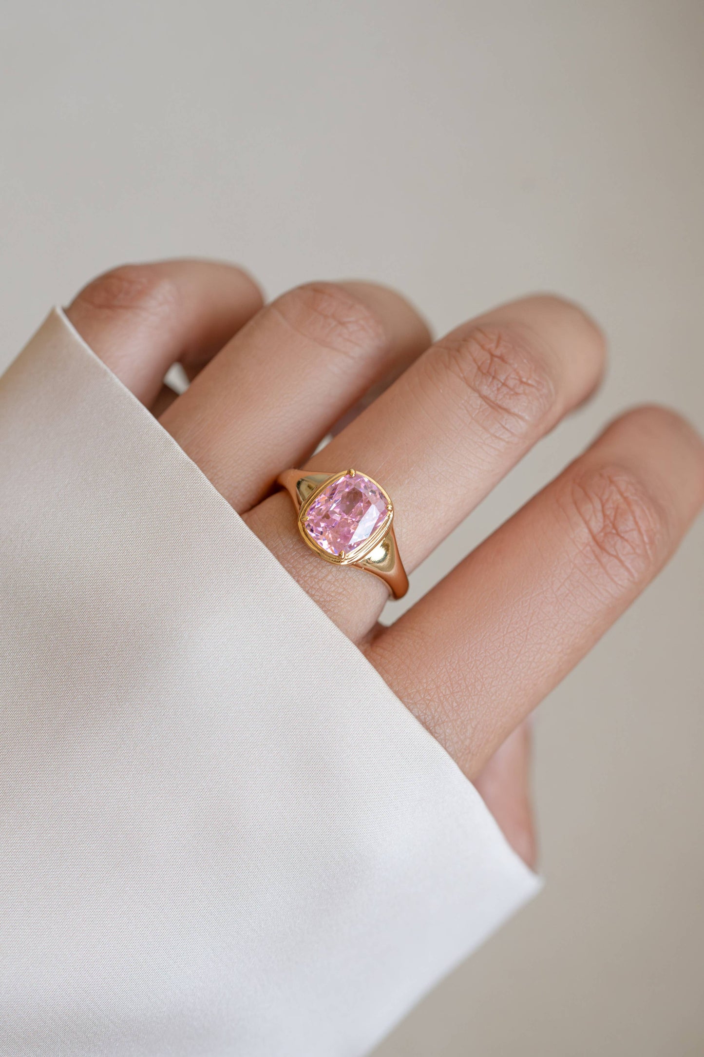 Gold Plated Pink Elongated Cushion Ring