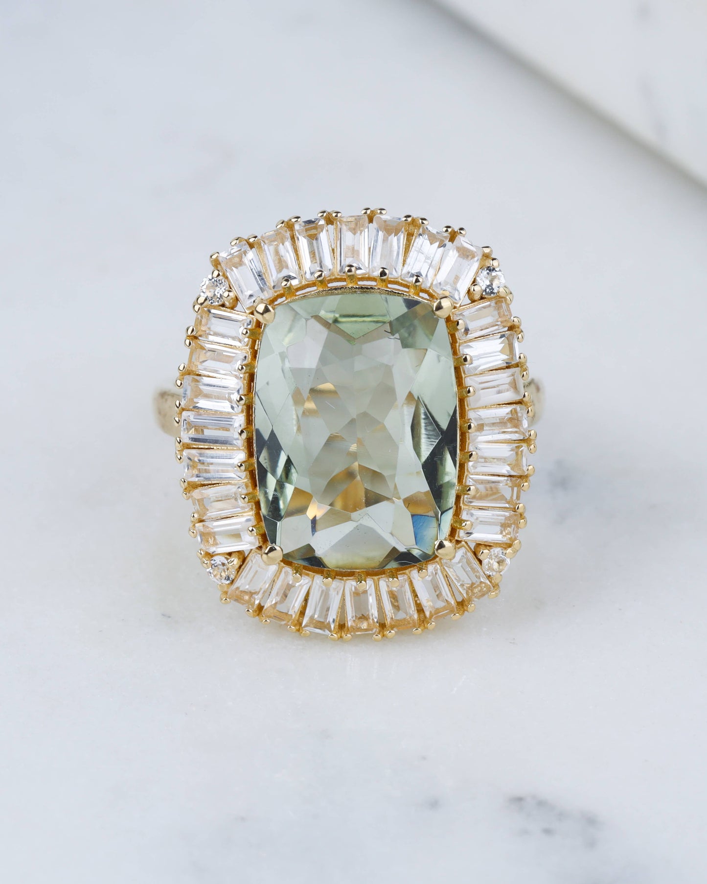 18K Gold Vermiel Over Silver Prasiolite Aurora Ring