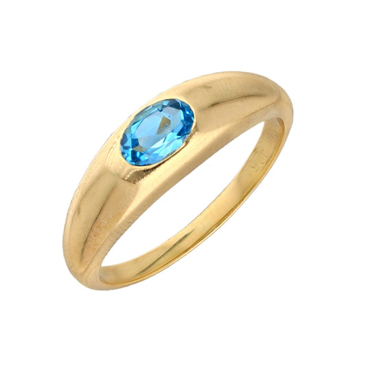 Gold Plated Over 925 Silver Swiss Blue Topaz Solitaire Ring