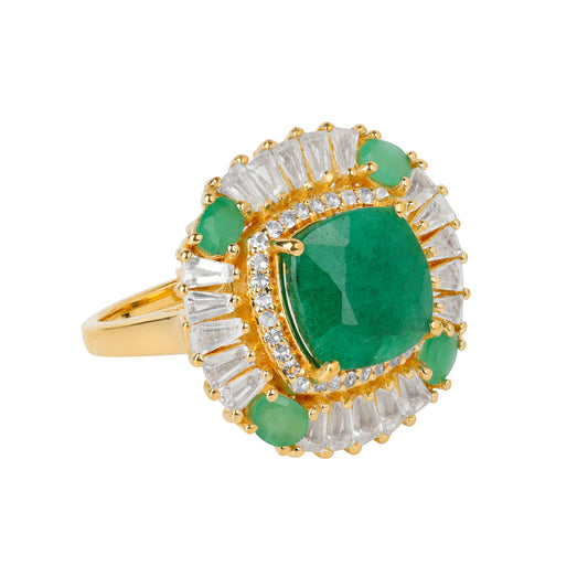 Gold Vermeil Over Silver Green Beryl Cocktail Ring