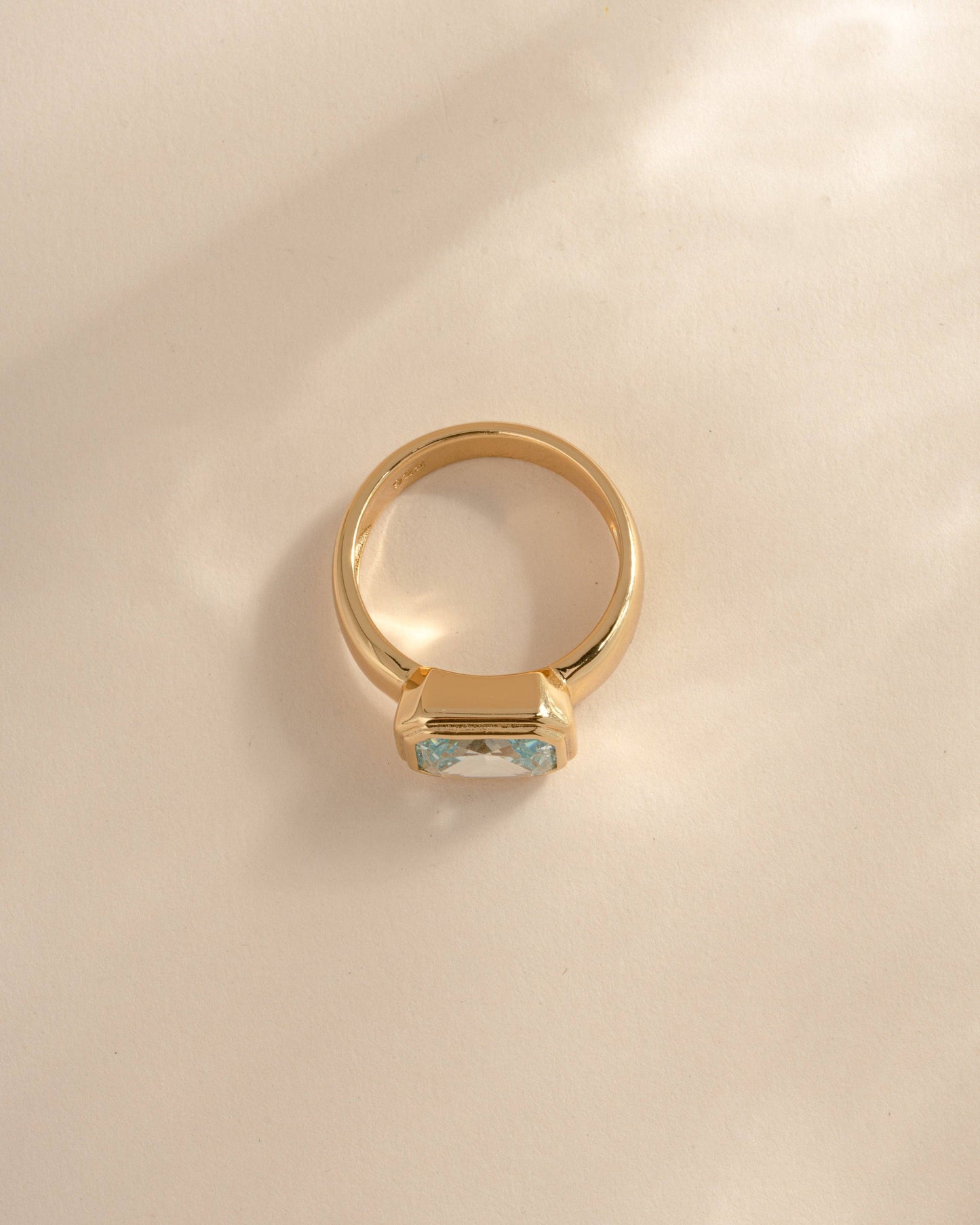 Gold Plated Chunky Rectangular Aquamarine Ring