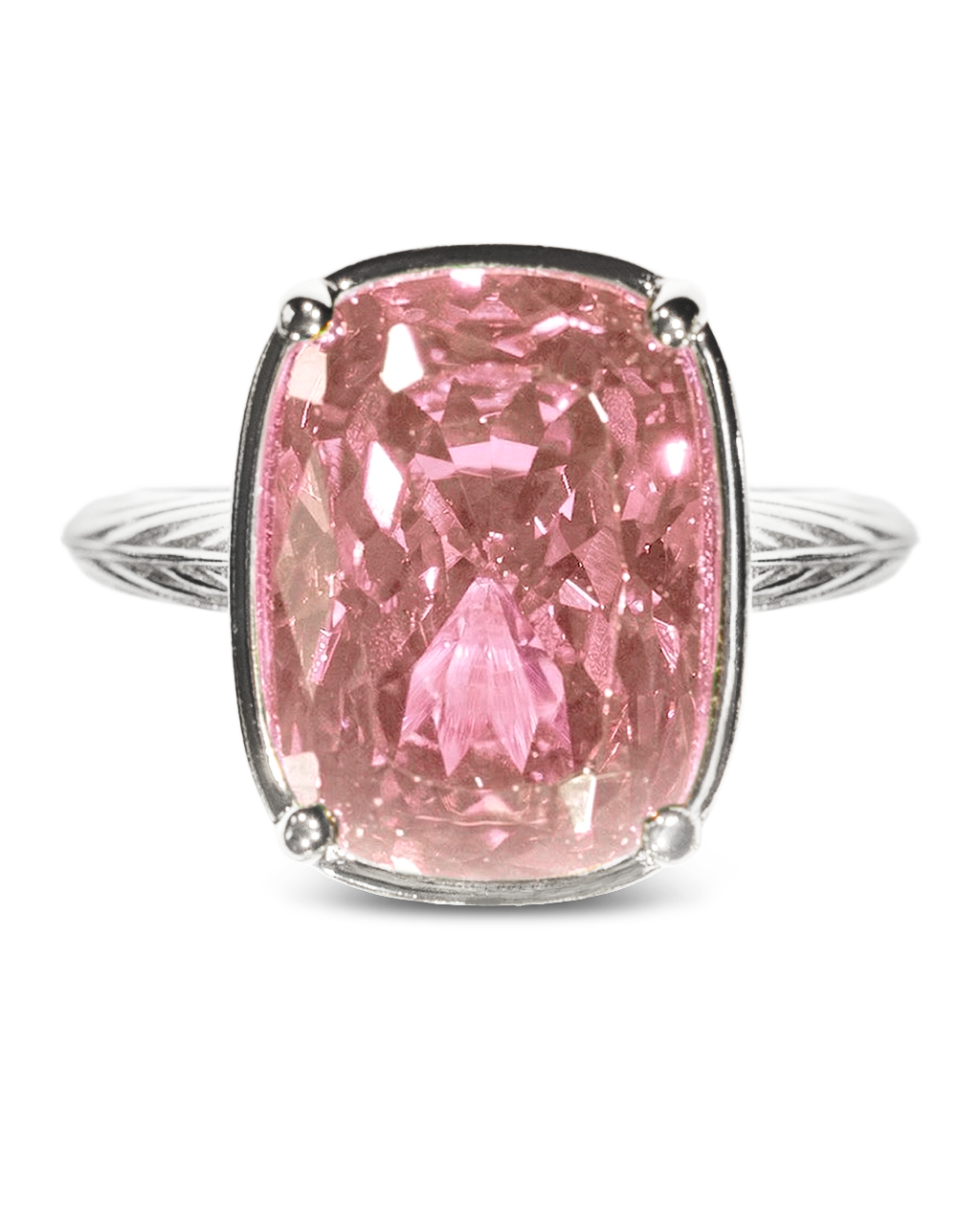 Sterling Silver Elongated Cushion Pink Sapphire CZ Cocktail Ring