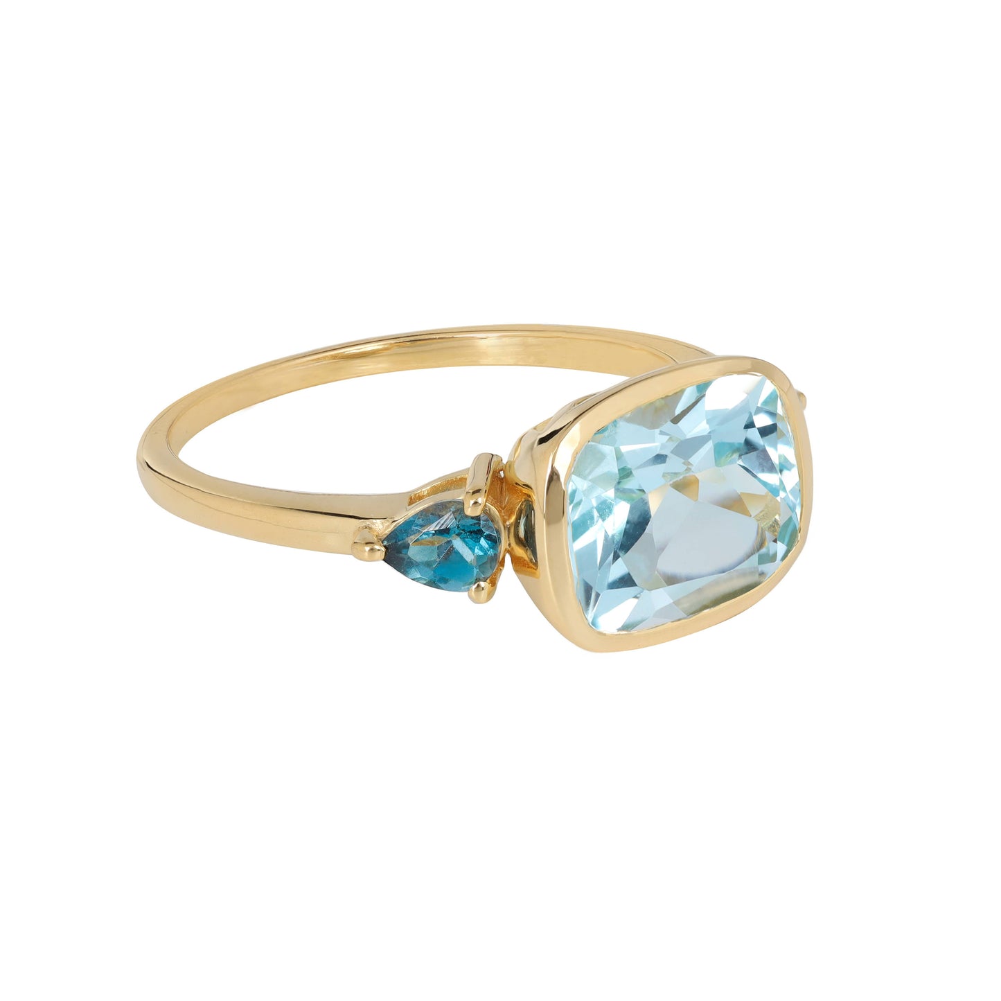 Gold Plated Silver Elegance in Azure Blue Topaz Trio Ring
