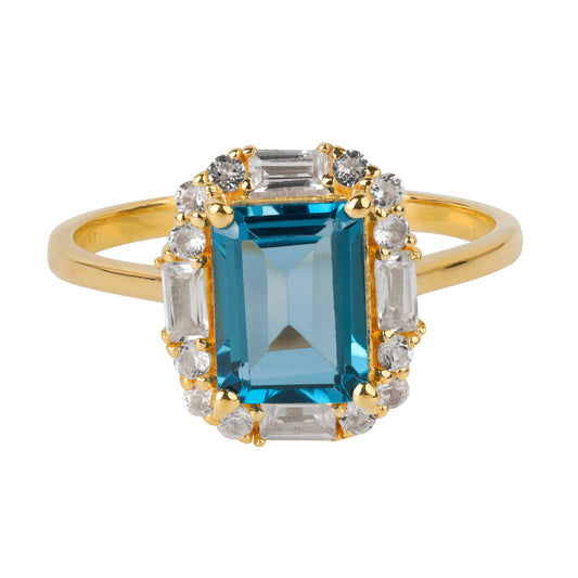 18K Gold Vermiel Silver London Blue Topaz Azure Regalia Ring