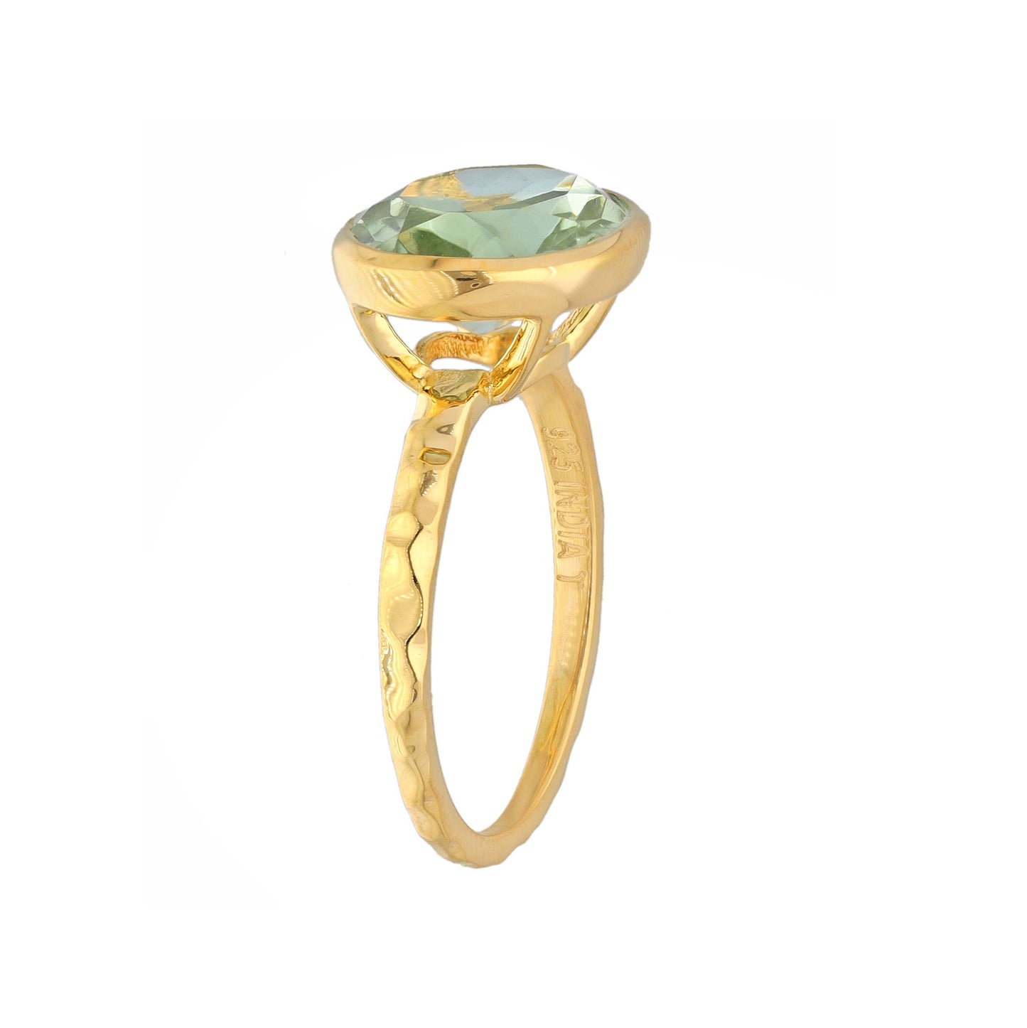 Gold Plated Over Silver Green Amethyst Solitaire Ring