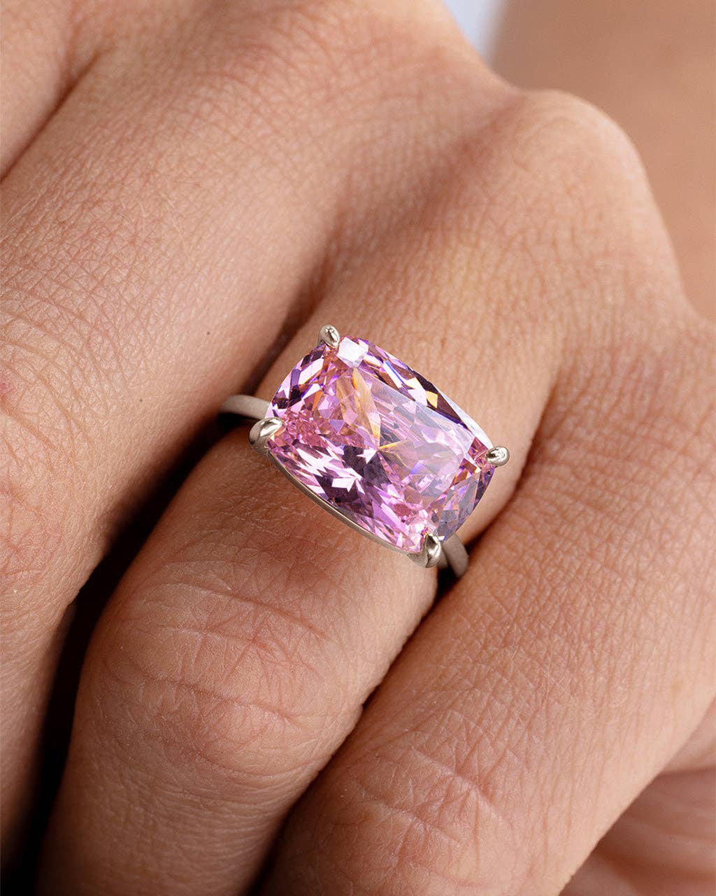Sterling Silver Pink Sapphire Cushion East-West Ring