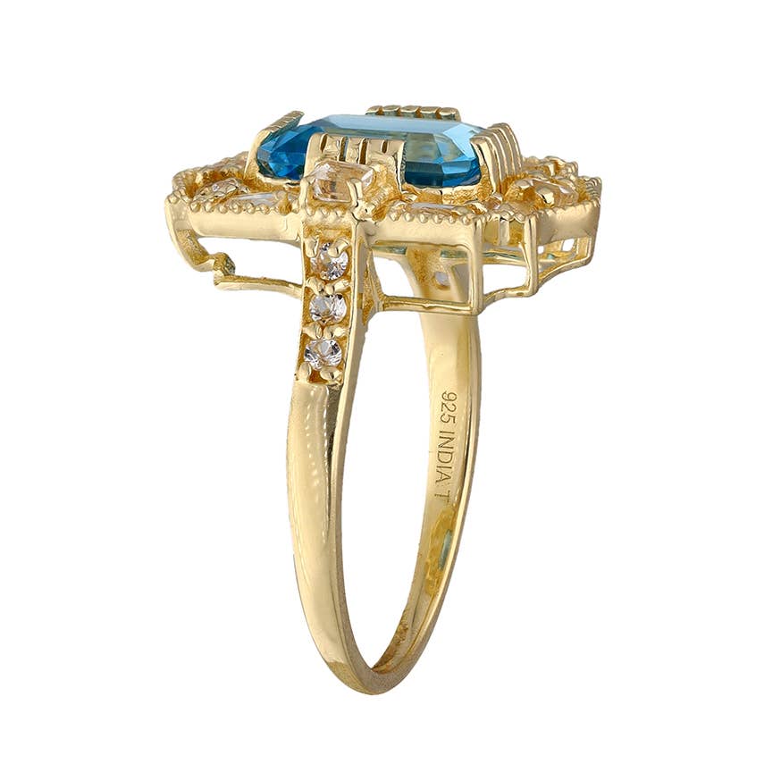 18K Gold Vermiel Silver Swiss Blue Topaz Imperial Azure Ring