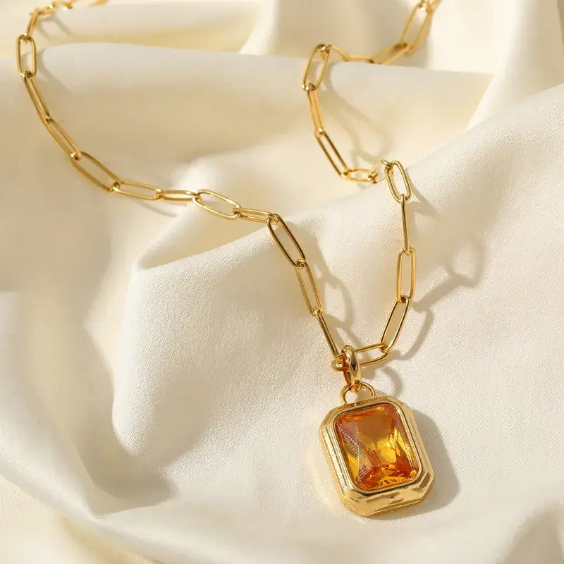 Vintage Style Stainless Steel Zircon Pendant Necklace