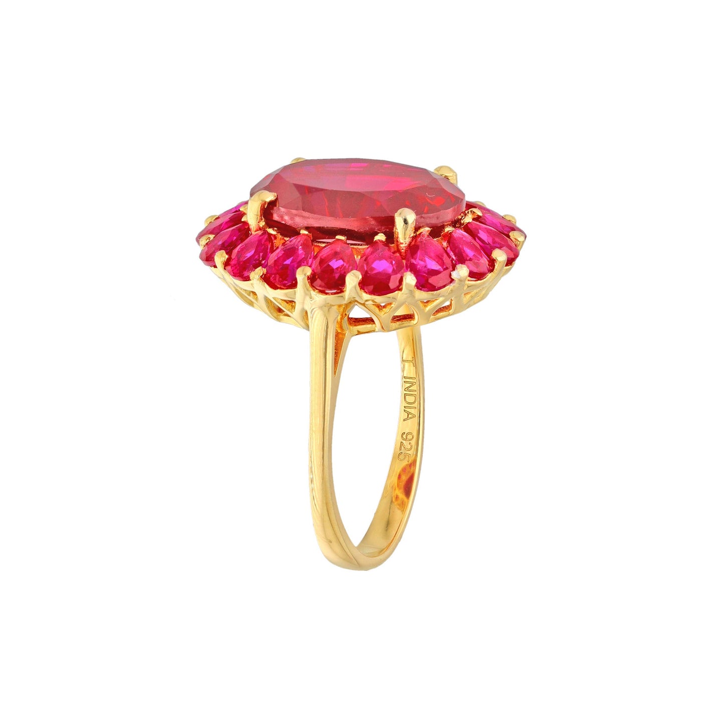 Gold Plated 925 Silver Crimson Halo Lab Created Ruby Ring