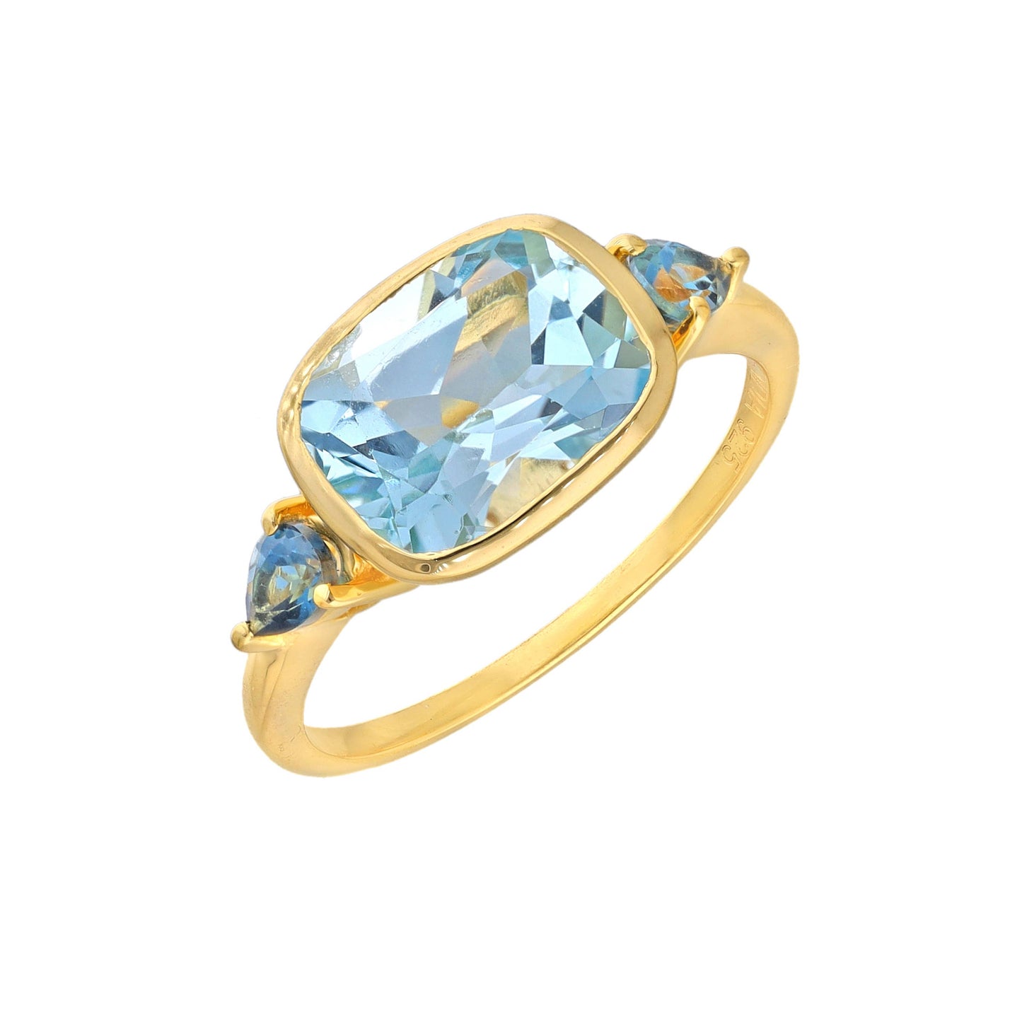 Gold Plated Silver Elegance in Azure Blue Topaz Trio Ring