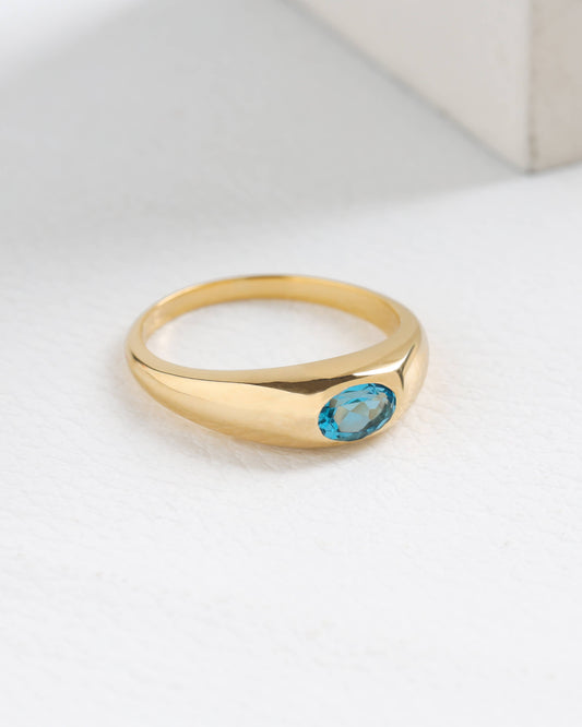 Gold Plated Over 925 Silver Swiss Blue Topaz Solitaire Ring
