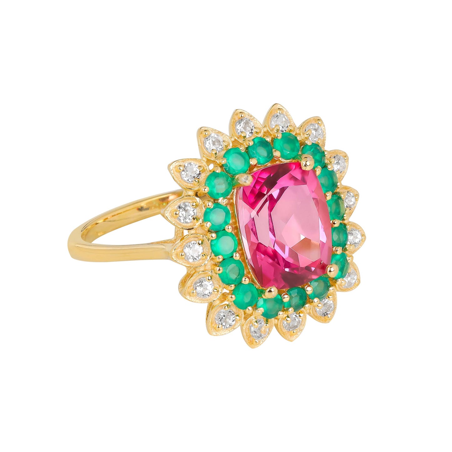 Gold Plated Over 925 Silver Multi Stone Cocktail Ring