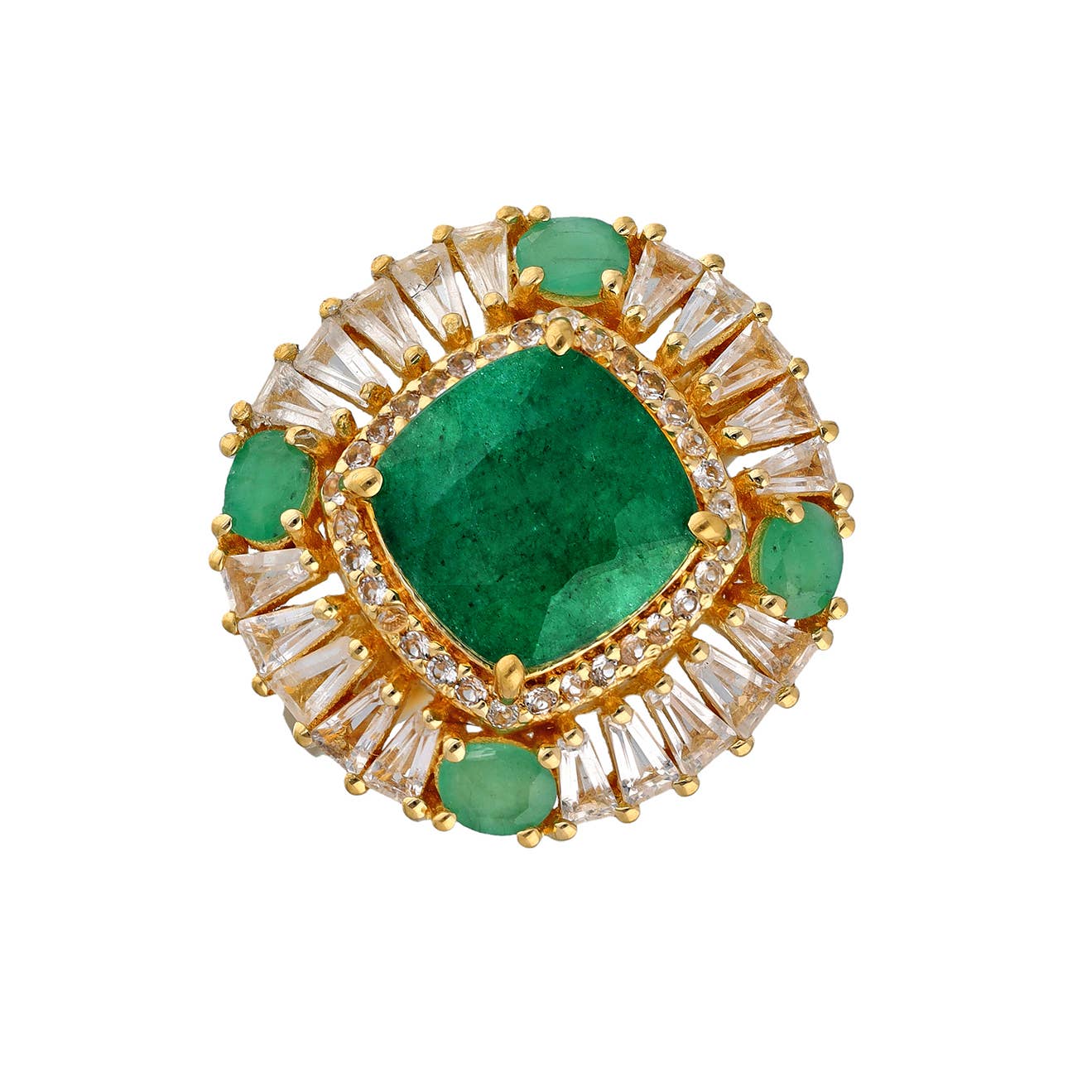 Gold Vermeil Over Silver Green Beryl Cocktail Ring