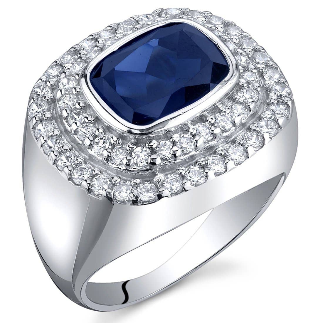 Created Blue Sapphire Radiant Cut Sterling Silver Ring Sz 9