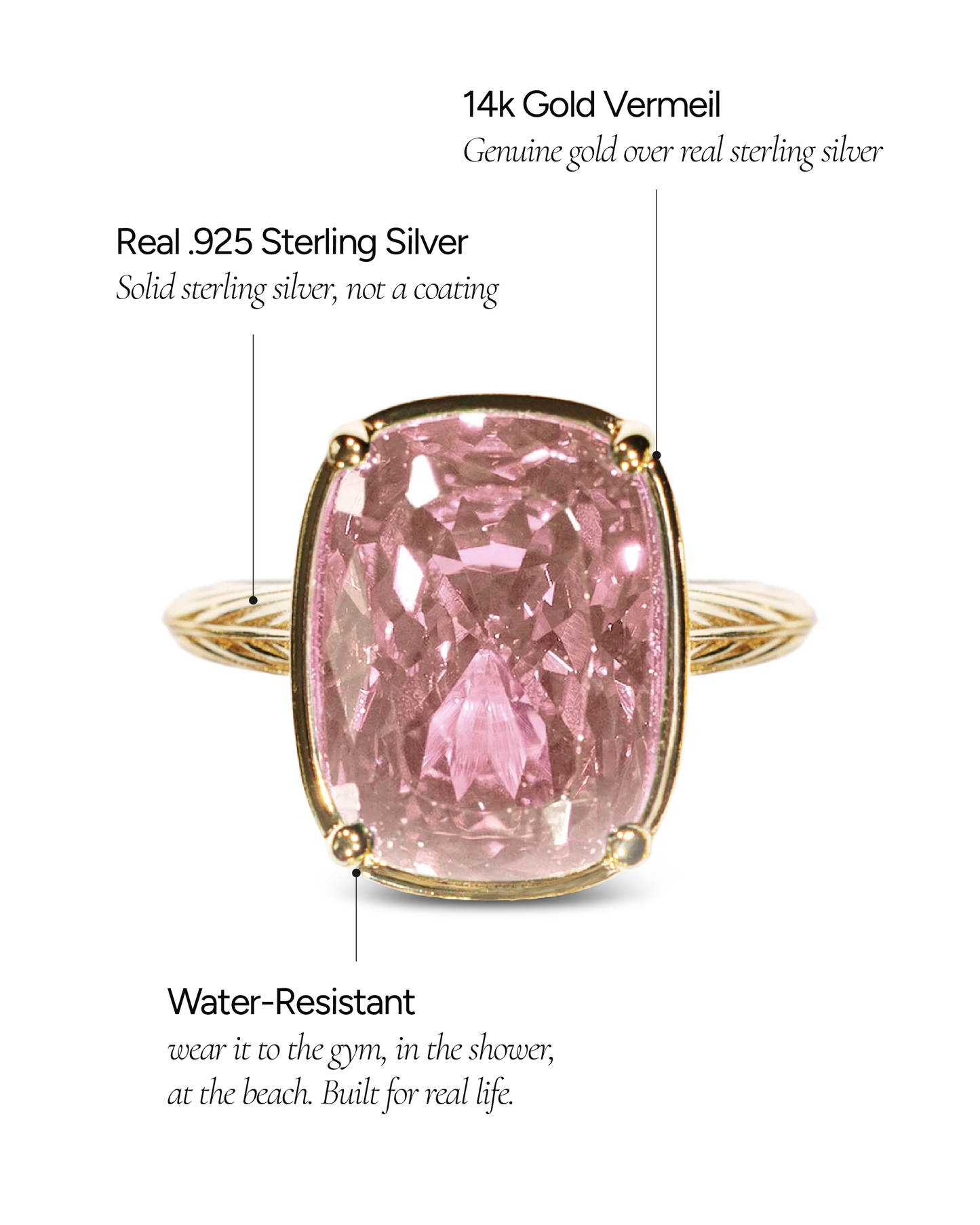 Sterling Silver Elongated Cushion Pink Sapphire CZ Cocktail Ring