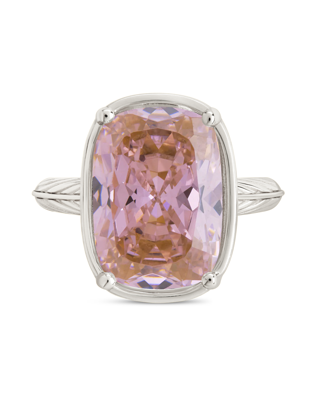 Sterling Silver Elongated Cushion Pink Sapphire CZ Cocktail Ring