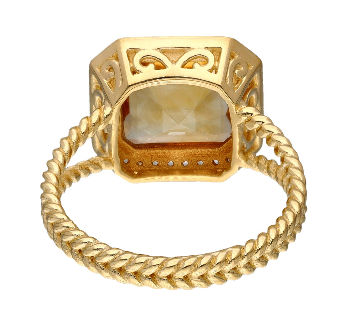 Gold Plated Sterling Silver Citrine Halo Rope Ring