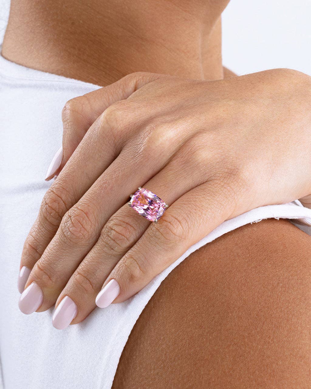 Sterling Silver Pink Sapphire Cushion East-West Ring