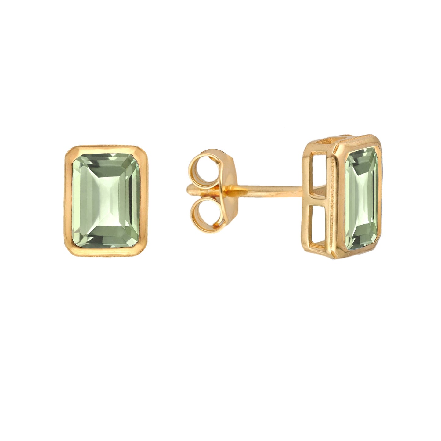 Gold Plated Silver Green Amethyst Stud Earring