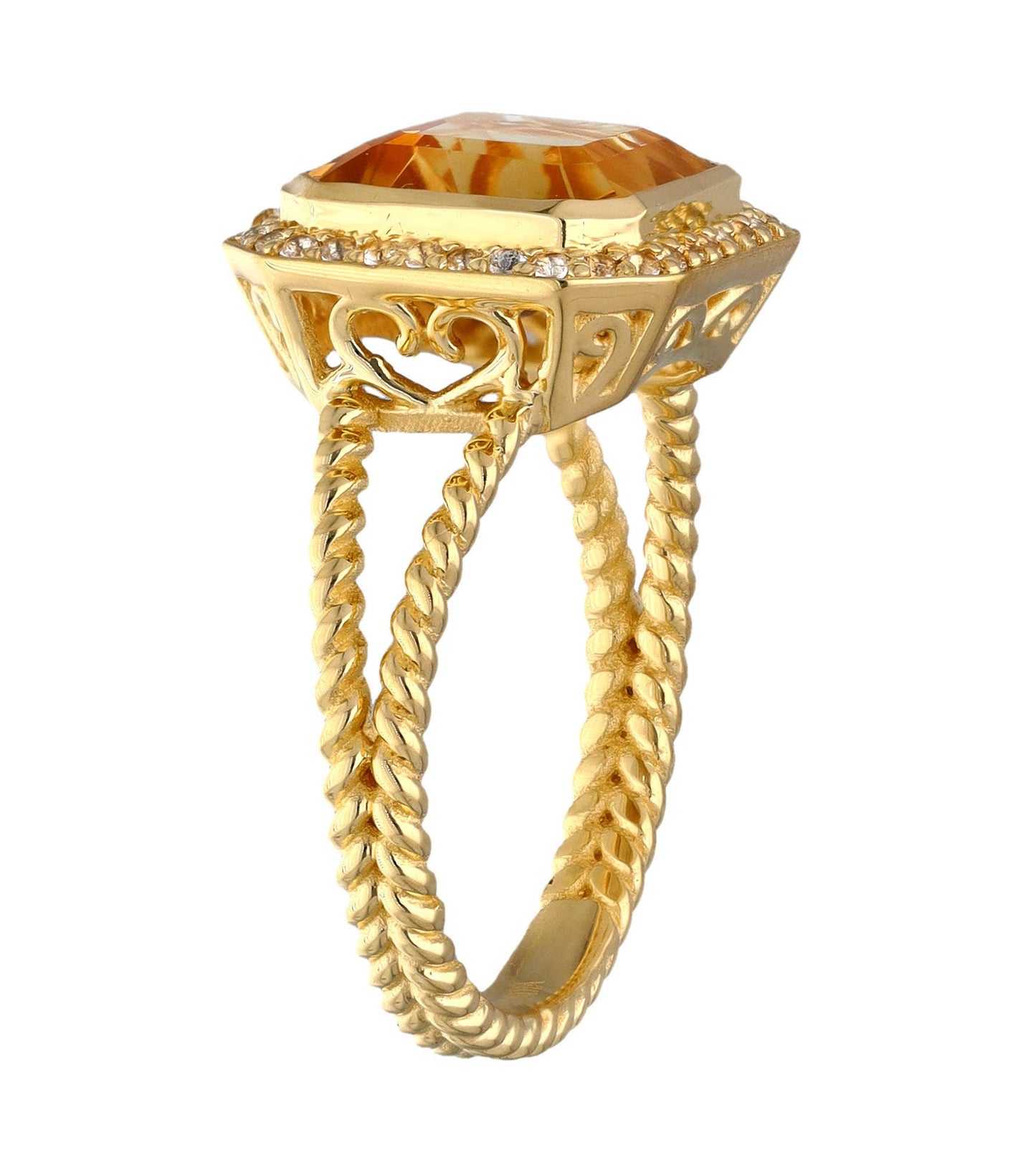 Gold Plated Sterling Silver Citrine Halo Rope Ring