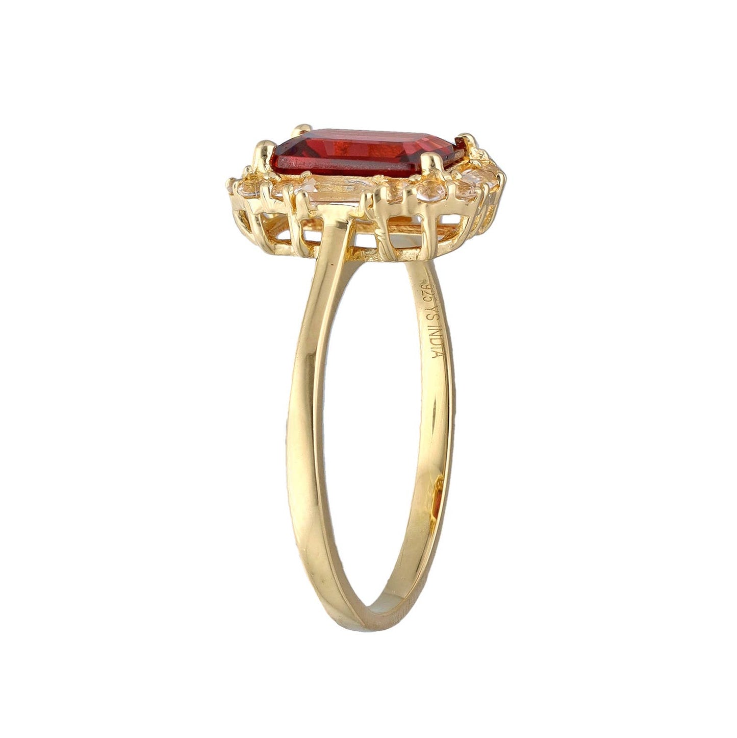 Gold Plated 925 Silver Garnet White Topaz Solitaire Ring