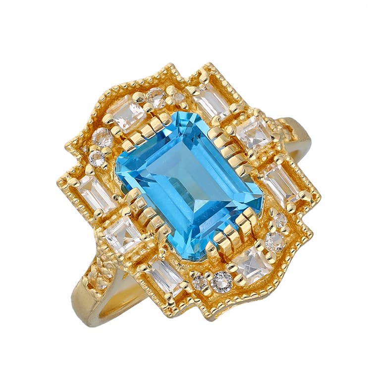 18K Gold Vermiel Silver Swiss Blue Topaz Imperial Azure Ring